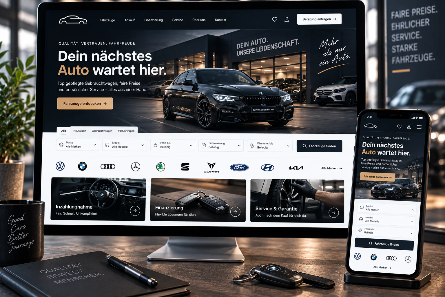 Onlineshop für Automobile auf mehreren Geräten