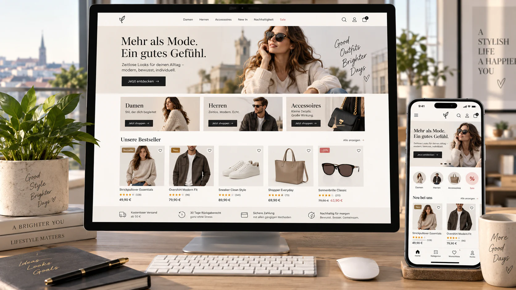 Moderner Onlineshop auf Desktop und Smartphone